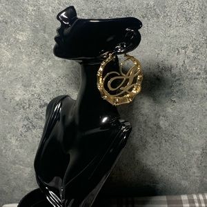 Large Initial “A” Bamboo Earrings
